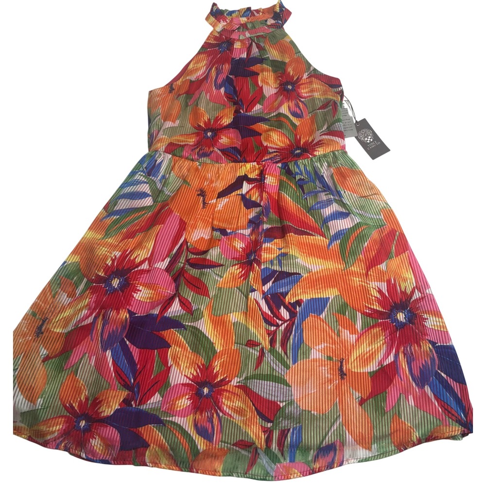 Vince Camuto Halter Dress Womens Multicolor New Floral Pleated VC5M6504 Size 4